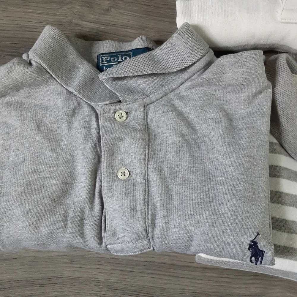 Polo Lot Of 5 Ralph Lauren Mens Shirt Medium Grey White Striped Burgundy- TShirt